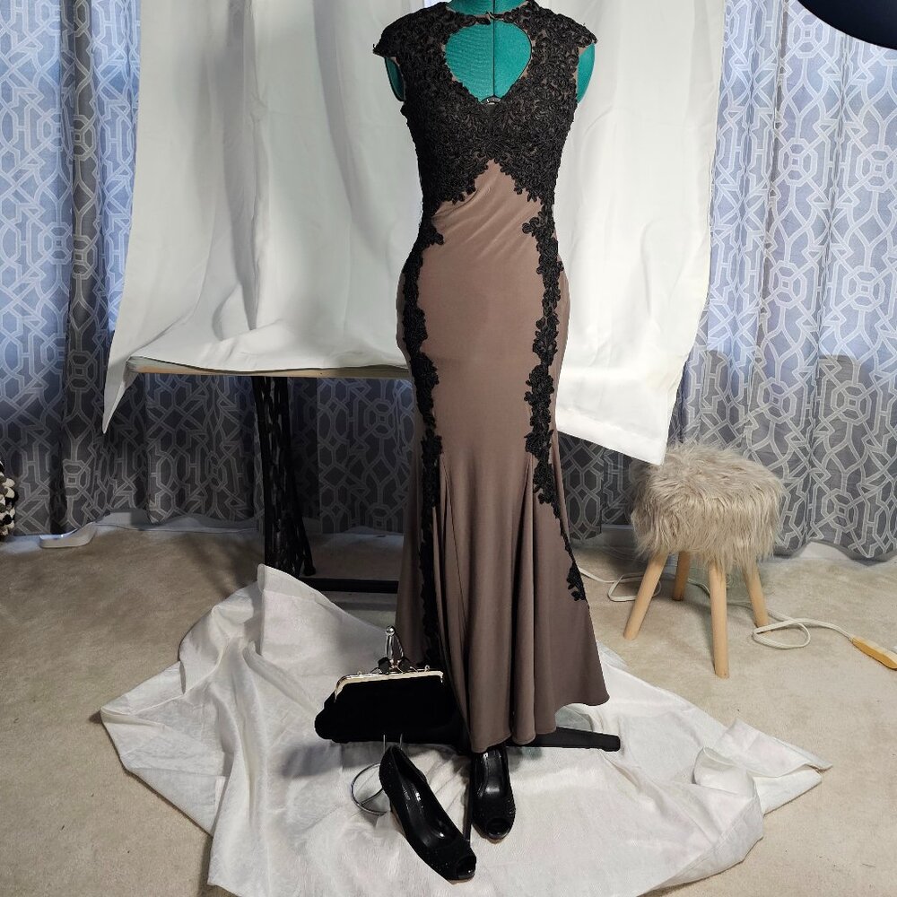 Betsy & Adam Lace Panel Evening Gown, Size 0